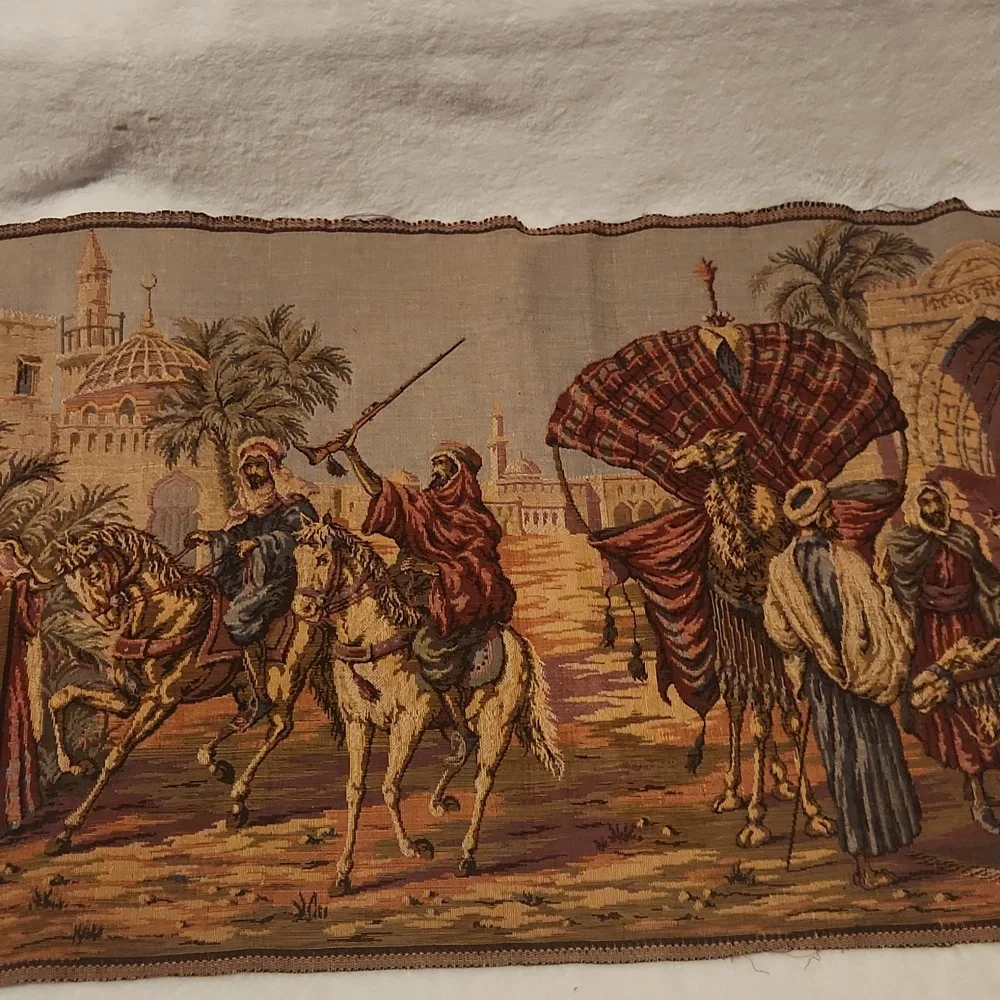 Vintage Arabian, Middle Eastern, Hanging Wall, Tapestry Scene Made In ITALY